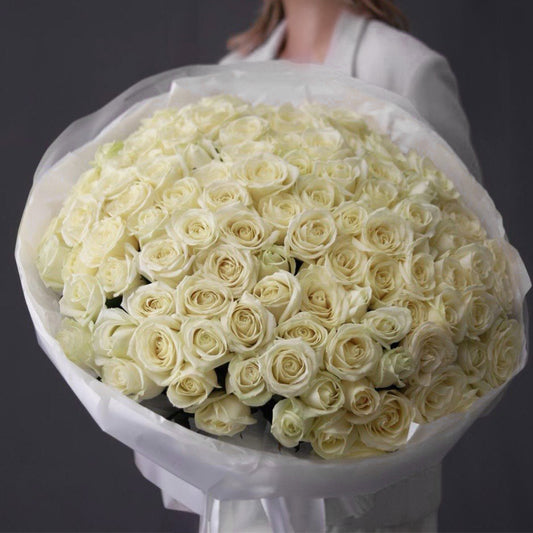 Ivory Elegance – 100 White Roses Bouquet
