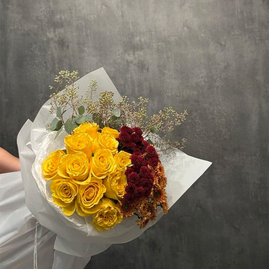 Golden Ember – Fall Rose & Chrysanthemum Bouquet