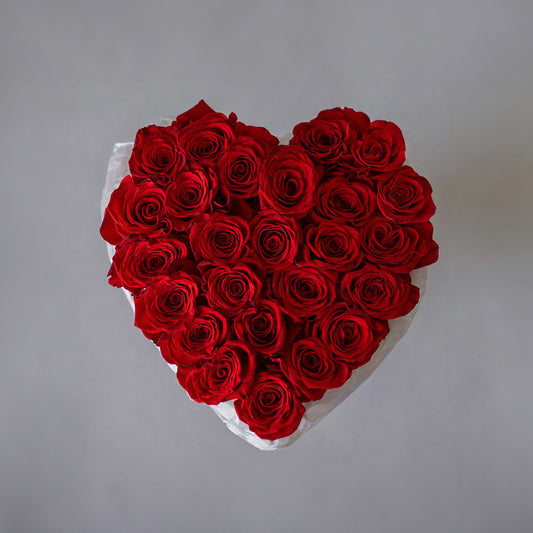 Crimson Whisper – Red Rose Heart Arrangement