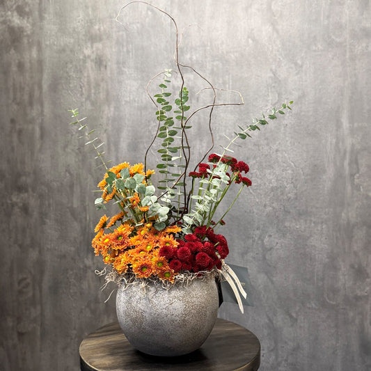 Autumn Roots – Fall Arrangement in Cement Vase